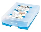 HAN Lernbox CROCO 6-9-16, einfach Vokabeln lernen mit 19 Kästchen, 1 x Bleistift, DIN A8 Karteikasten für 2.000 Karten, inkl. 100 Karteikarten, Karteibox, Archivbox, 9988-643, transluzent / blau
