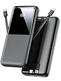 Power Bank 26800mAh, 22,5W USB C Schnellladung Powerbank mit 3 Anschlüssen & 2 integrierten Kabeln, Externer Akku Tragbares Ladegerät Kompatibel mit iPhone 17 16 15 14 13 Android, Schwarz