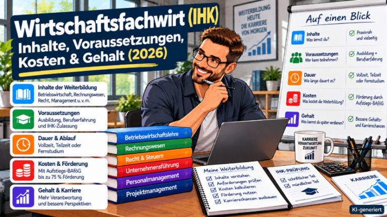 Wirtschaftsfachwirt IHK – Inhalte, Voraussetzungen, Kosten und Gehalt – KI-generierte Illustration