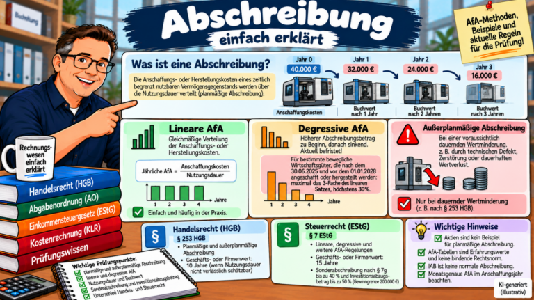 Abschreibung einfach erklärt – lineare, degressive und außerplanmäßige Abschreibung mit AfA und Buchwert