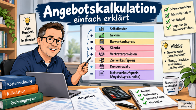 Angebotskalkulation einfach erklärt – Schema mit Selbstkosten, Gewinn, Skonto, Provision und Rabatt