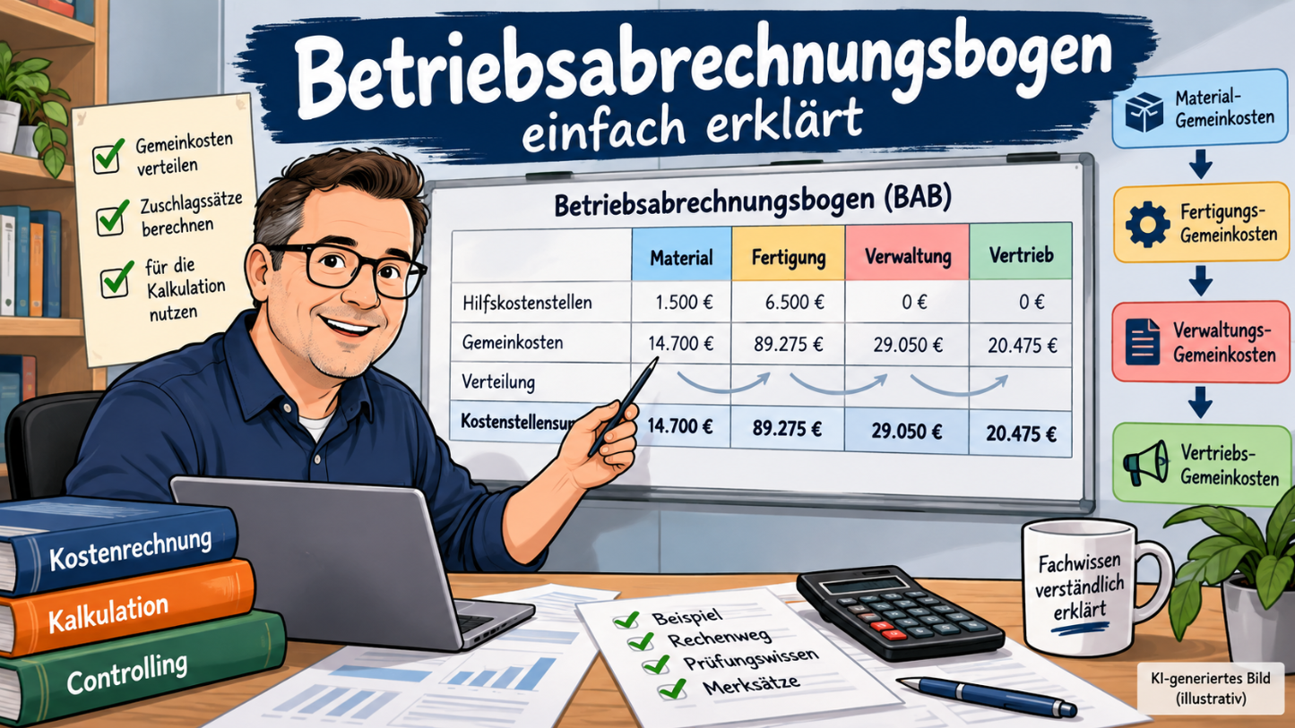 Betriebsabrechnungsbogen (BAB) – Gemeinkosten auf Kostenstellen verteilen