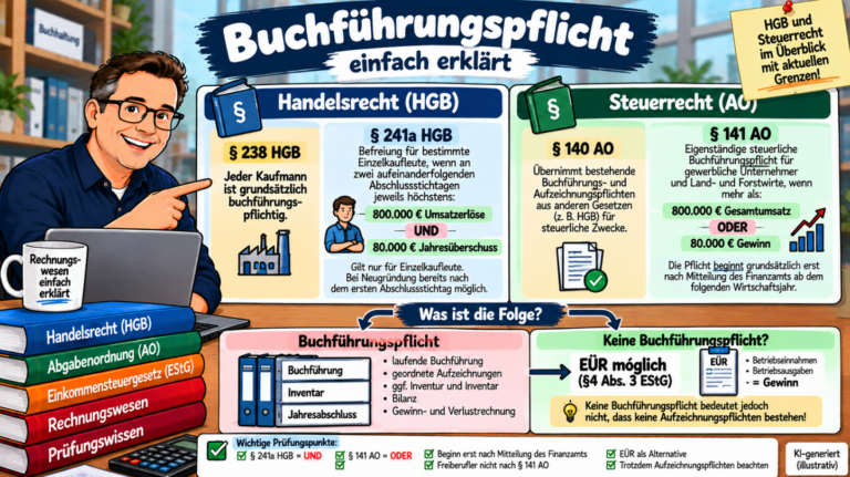 Buchführungspflicht einfach erklärt – HGB und Steuerrecht mit § 238, § 241a, § 140 und § 141 AO sowie EÜR