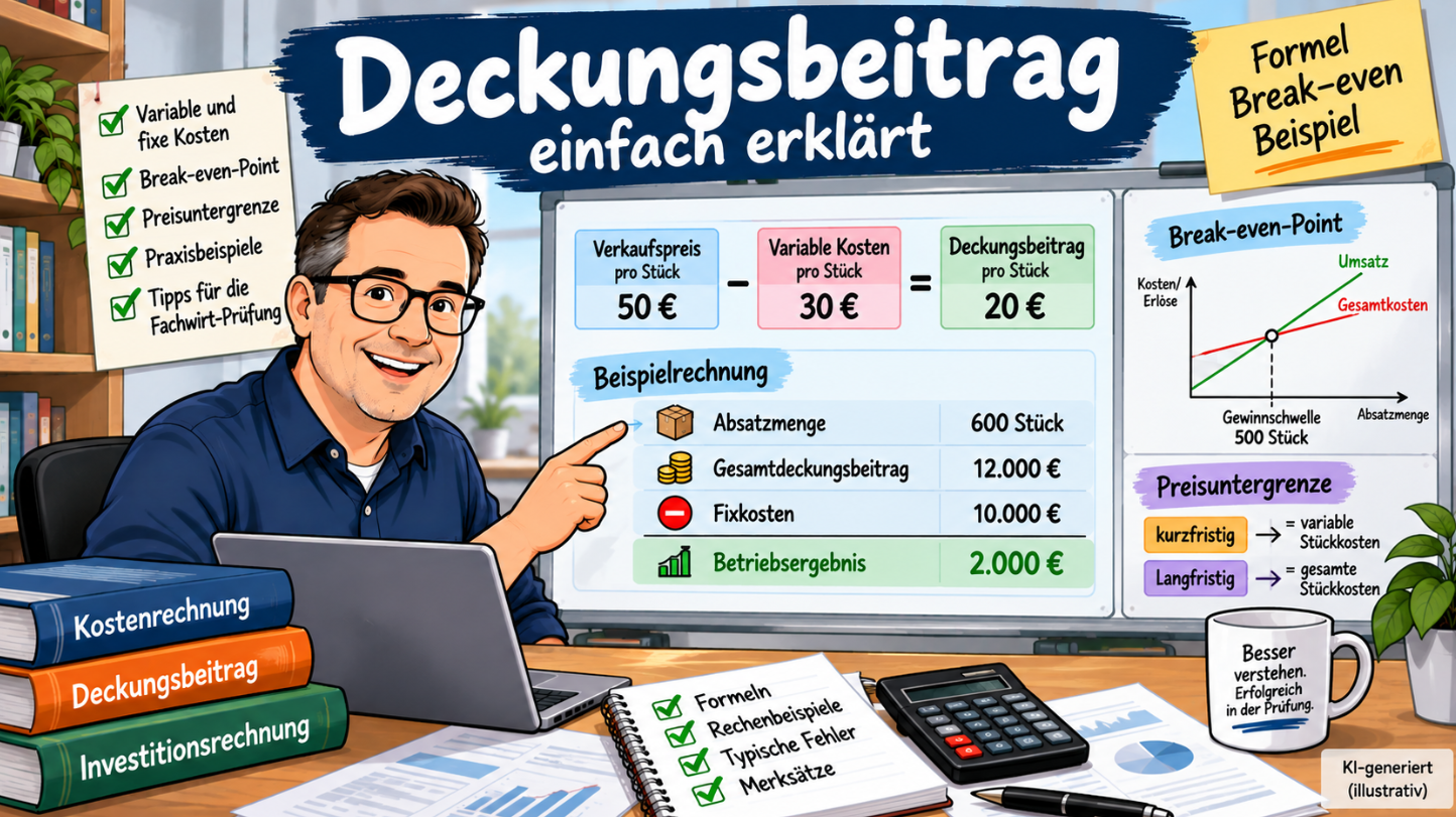 Deckungsbeitrag einfach erklärt – Formel, Break-even-Point und Rechenbeispiel
