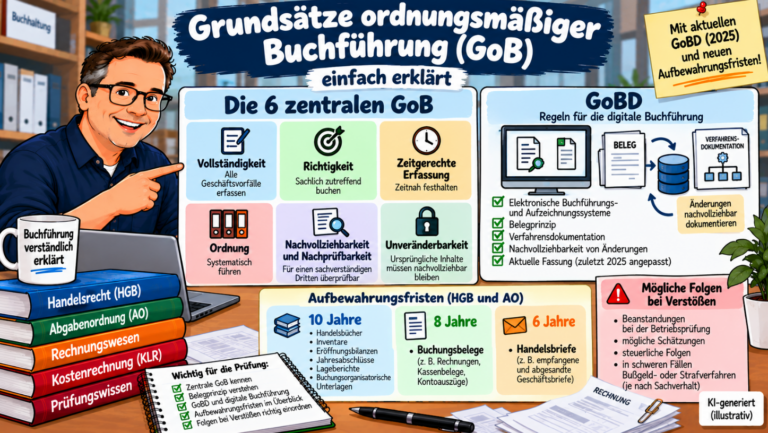 Grundsätze ordnungsmäßiger Buchführung (GoB) – zentrale Regeln, GoBD und Aufbewahrungsfristen einfach erklärt