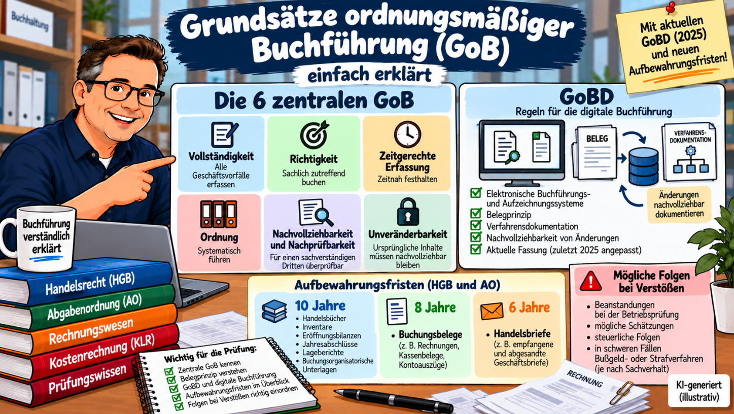 Grundsätze ordnungsmäßiger Buchführung (GoB) – zentrale Regeln, GoBD und Aufbewahrungsfristen einfach erklärt