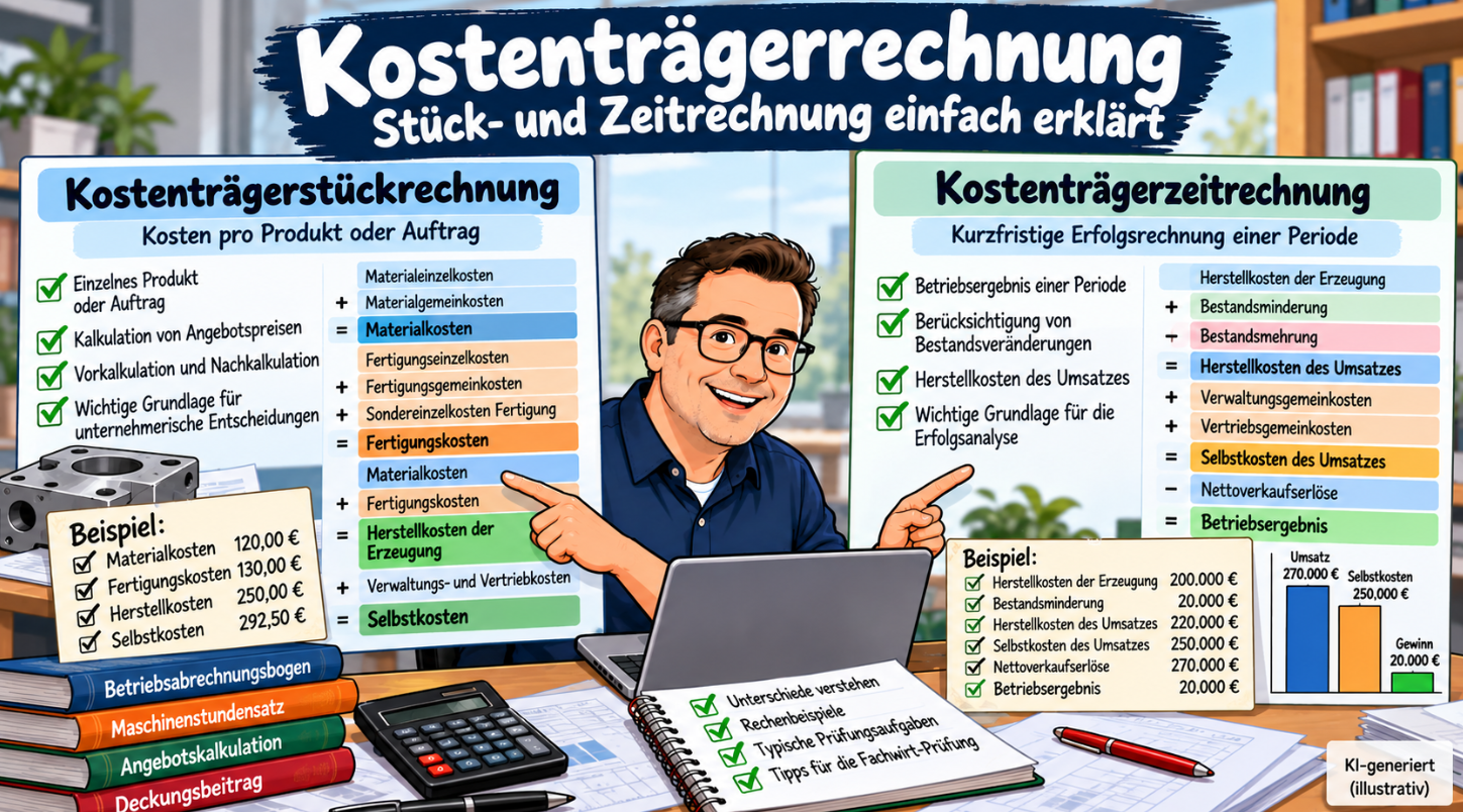 Kostenträgerrechnung einfach erklärt – Unterschied zwischen Kostenträgerstückrechnung und Kostenträgerzeitrechnung