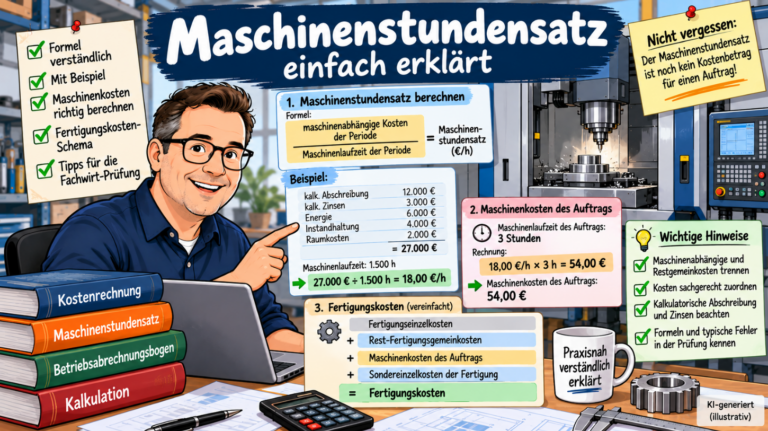 Maschinenstundensatz einfach erklärt – Formel, Berechnung und Maschinenkosten eines Auftrags