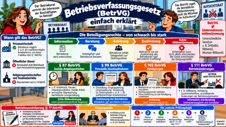 Betriebsverfassungsgesetz einfach erklärt – Beteiligungsrechte des Betriebsrats von Information bis Mitbestimmung sowie § 87, § 99, § 102 und § 111 BetrVG im Überblick