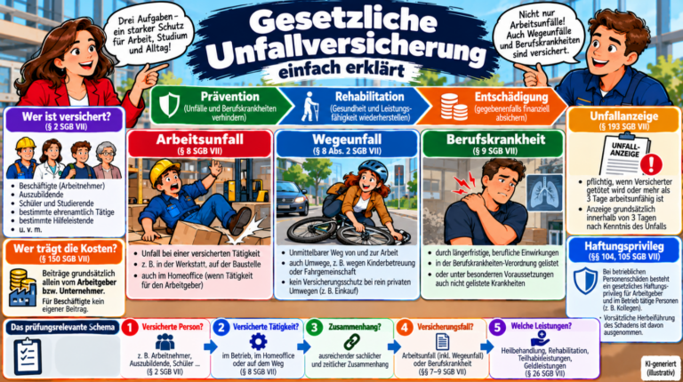 Gesetzliche Unfallversicherung einfach erklärt – Arbeitsunfall, Wegeunfall und Berufskrankheit sowie Prävention, Leistungen, Finanzierung und Unfallanzeige im Überblick