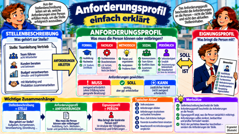 Anforderungsprofil einfach erklärt – Anforderungen aus der Stellenbeschreibung ableiten, nach fachlichen, methodischen, sozialen und persönlichen Kriterien strukturieren und mit dem Eignungsprofil vergleichen