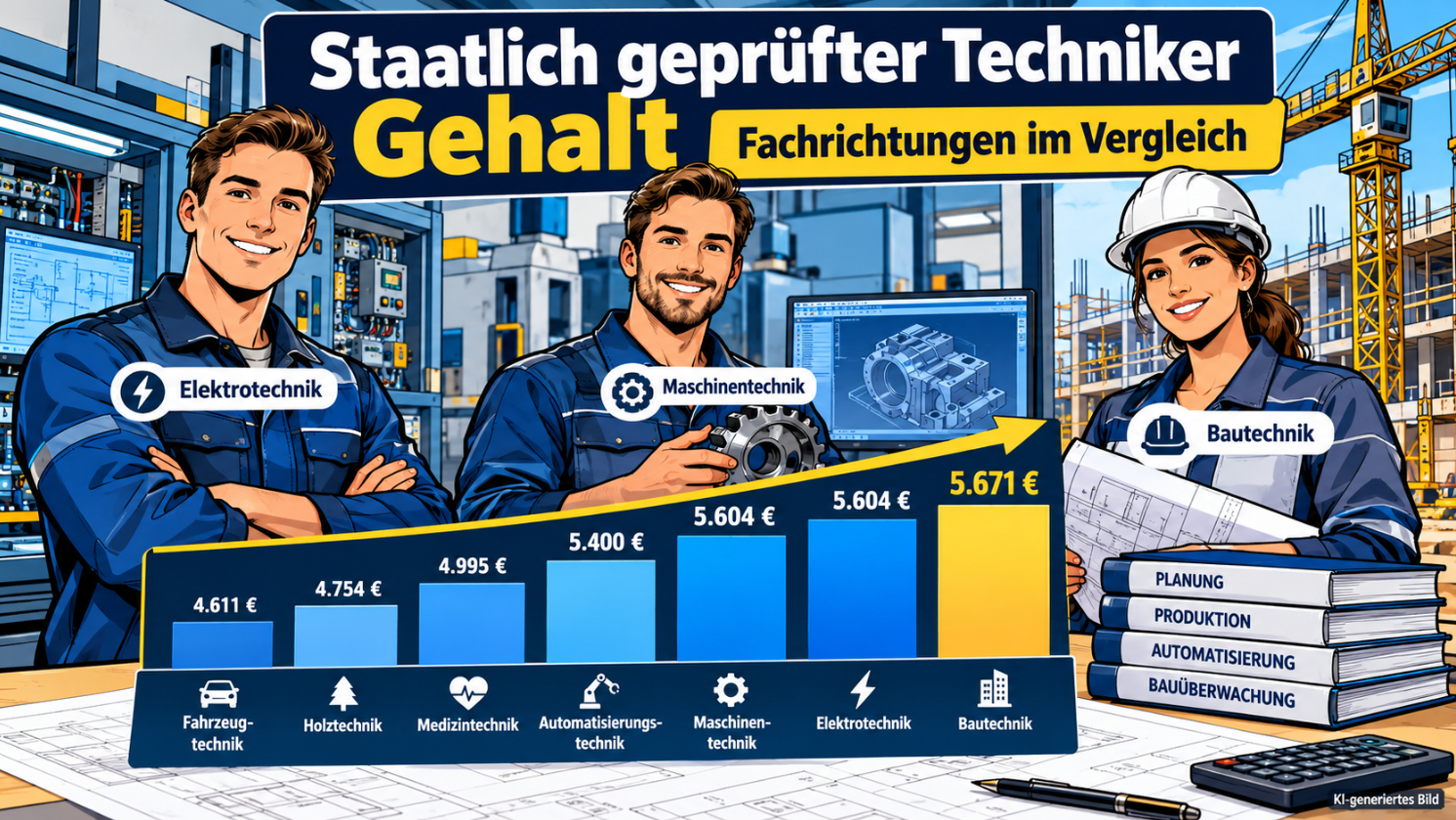 Staatlich geprüfter Techniker Gehalt: Fachrichtungen im Vergleich